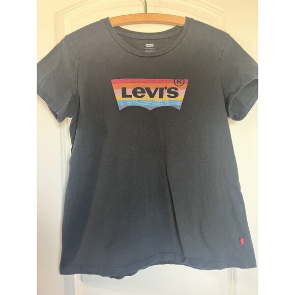 Girls Levi’s T-shirt size‎ Large Black Multi-colored Logo Red Tab - Picture 7 of 9